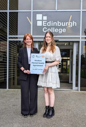 Anna Vogt, Assistant Principal Student Experience and Skye Marriner, President launcing the new Student Mental Health Agreement